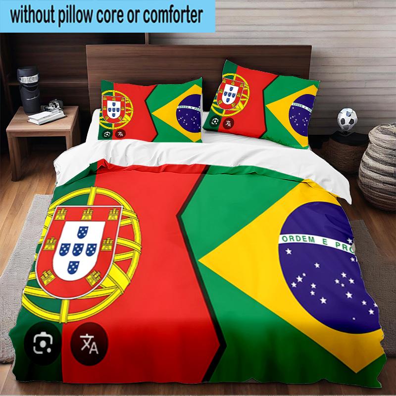 3PCS Flags Of Portugal And Brazil Bedding Set For Bedroom, Dormitory,Including 1pc Duvet Cover And 2pcs Pillowcases Large size Fan gift