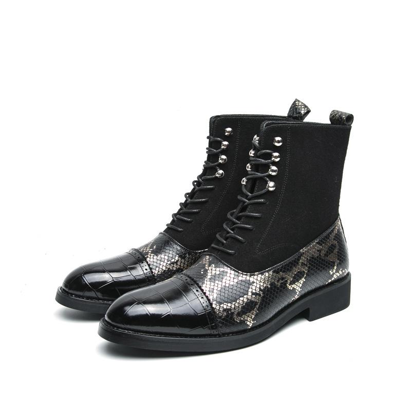 202546 large size autumn and winter new leather boots fashionable men's high-top shoes trendy British style pointed short boots