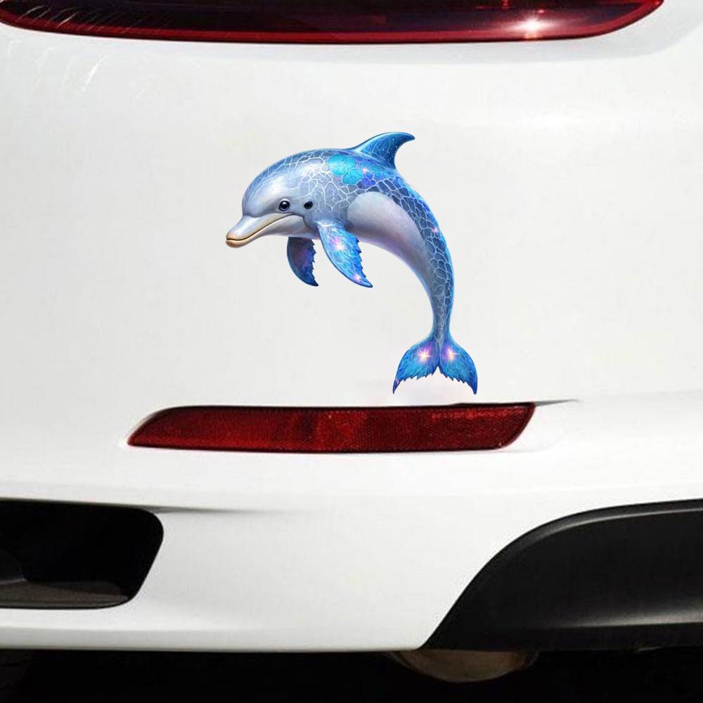 QT2383#15cm Speelse Gloeiende Dolfijn Auto Sticker, Geschikt voor Laptop, Auto, Vrachtwagen, Bestelwagen, SUV, Motorfiets, Bumper, Raam