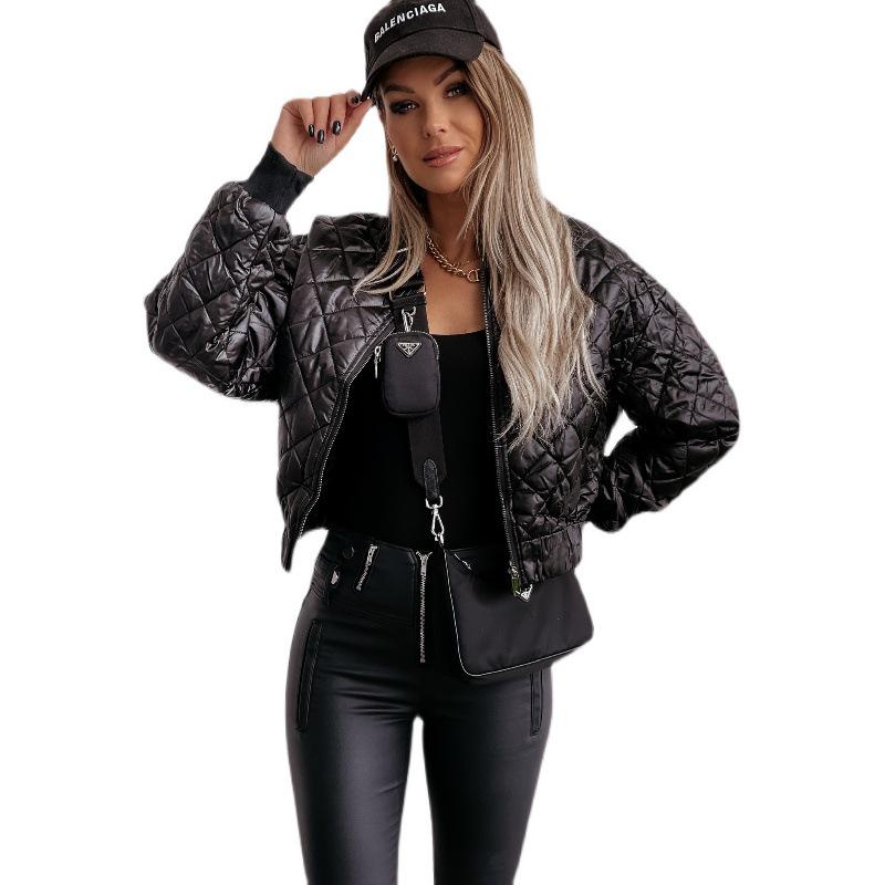European and American Fashion Solid Color Short Zipper Jacket - Autumn/Winter Collection