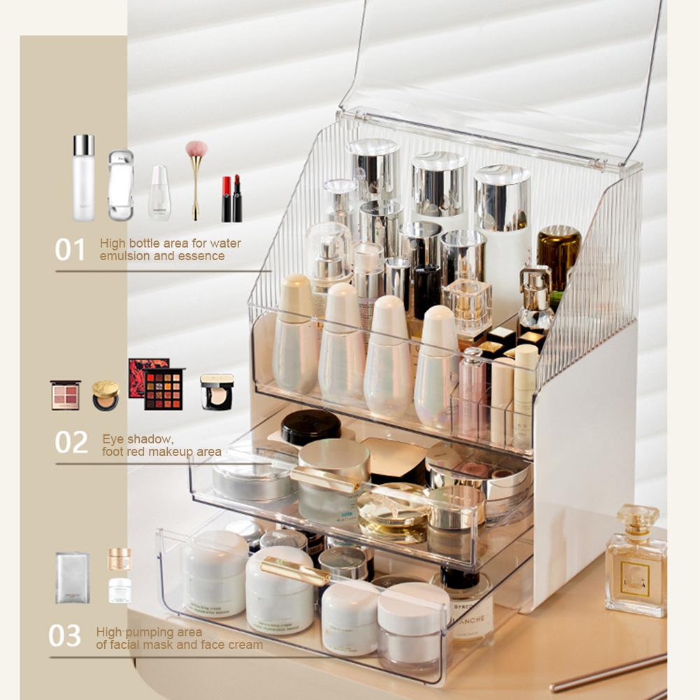 Scatola Portaoggetti Cosmetici Trasparente da Tavolo Scatola Portaoggetti Trucco Cassetto Impermeabile Scatola Portaoggetti per Pennelli e Cura della Pelle Portaoggetti per Trucco