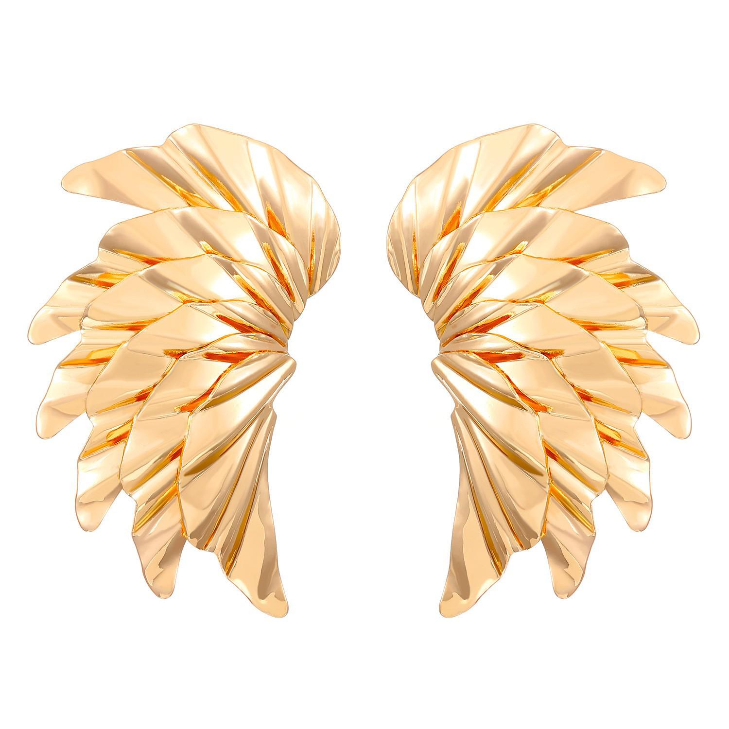 Elegant Winged Metal Stud Earrings - Irregular Shape for Women, Fashionable and Luxurious