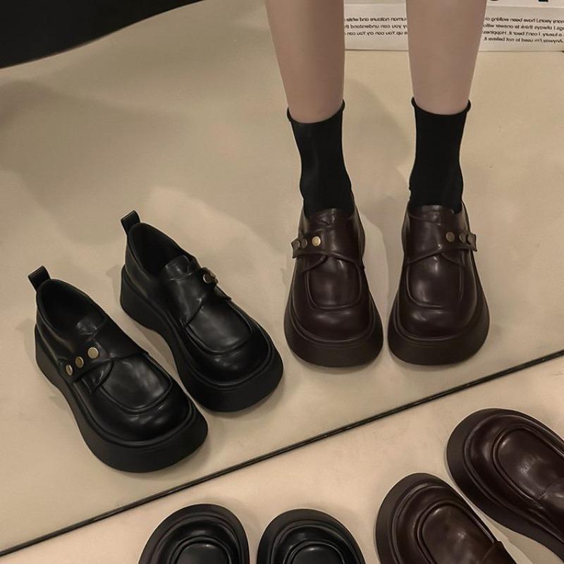 Small leather shoes women's black platform heightening temperament single shoes spring new Mary Jane
