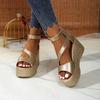 Open-toe Slope Sandals Leather Strap Roman Shoes 2026 Summer Fashion Lightweight Thick Sole Non-slip High Heels Women's Shoes