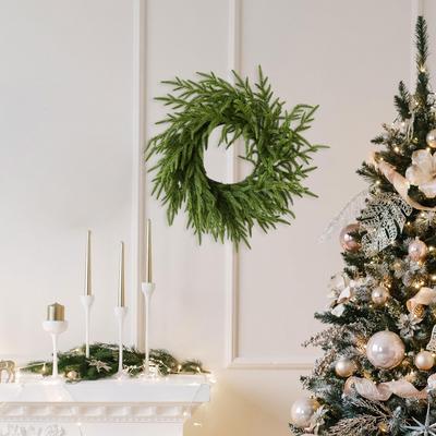 19inch Artificial Pine Christmas Wreath Front Door Multifunctional Xmas Garland for Holiday
