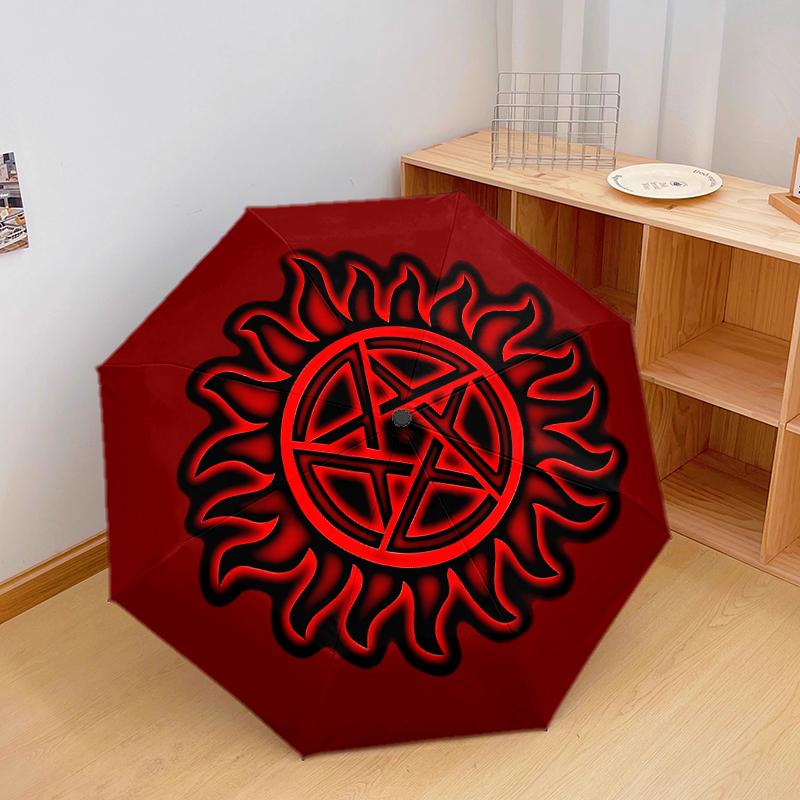 1 PC Automatic Folding Umbrella - Supernatural Pattern, Portable & Foldable Design with 8 Ribs, Christmas Birthday Gifts