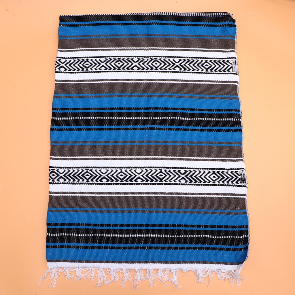 Thick Mexican Woven Blanket Polyester Cotton Soft Vibrant Colors Home Decor Sofa Bedroom Car Use Blue 130X180Cm Blended