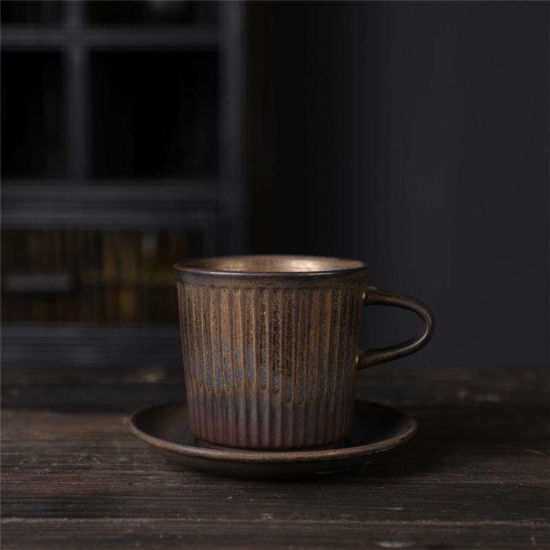 Japanese Coffee Cup And Saucer Set Retro Vintage Coarse Pottery Light Luxury Simple Cup Retro Ceramic Cup