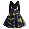 Kvinners uformelle mote Halloween trykt V-hals vintage kjole