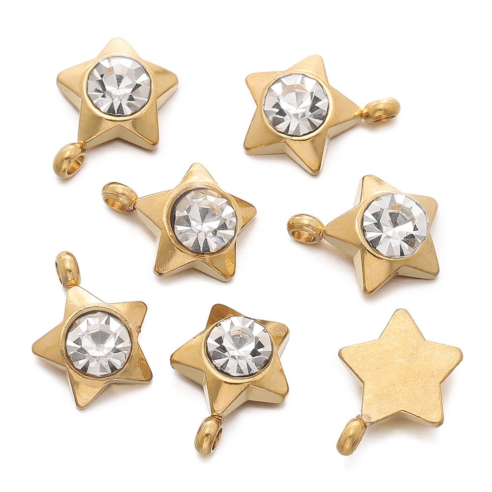 

10Pcs/Pack Stainless Steel Five-Pointed Star Square Shape Pendants for DIY Bracelet Necklace Jewelry Making Accessories