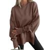 Kadın Sweatshirt Günlük Bisiklet Yaka Oversize Uzun Kollu Pullover Üstler Bayan Düz Renk Bluz Yumuşak Yan Yırtmaçlı Sweatshirtler