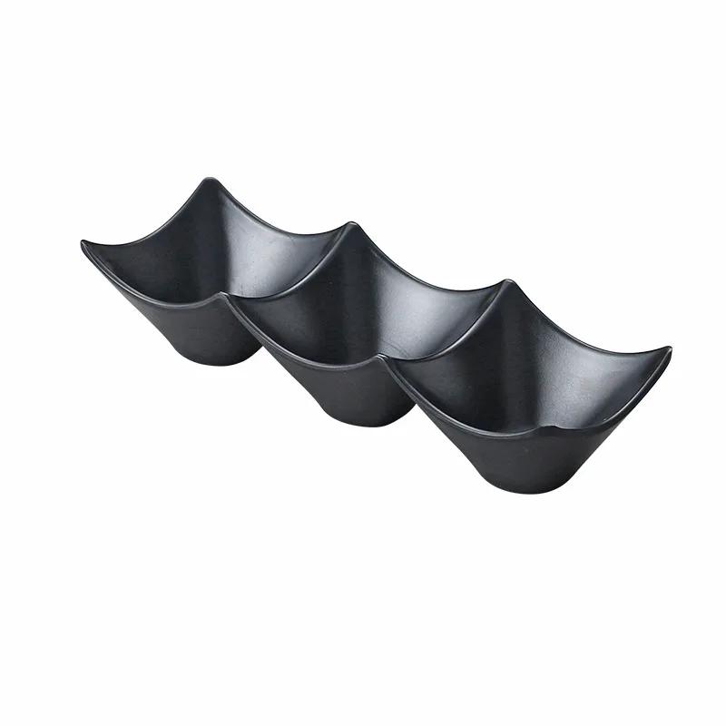 3 Grid Sauce Dish Black ABS Three-compartment Snack Plate For Home Cuisine Seasoning Plate Sushi Soy Dipping Saucer Bowl