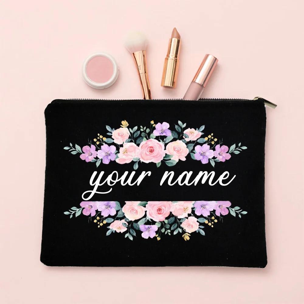 

Personalized Makeup Bag flower with Name Bridal Cosmetic Case Monogram Toiletries Pouch Wendding birthday holiday Gifts for her