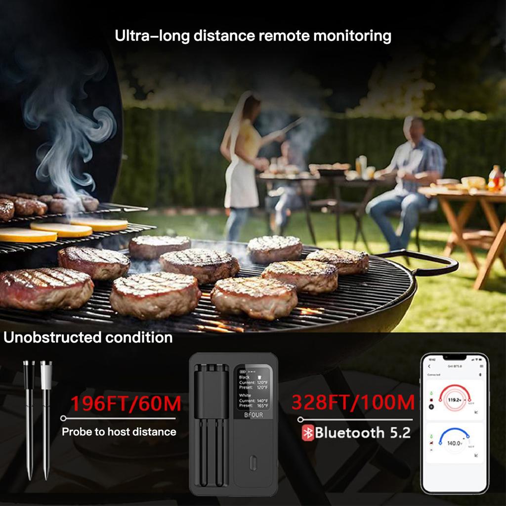 Meat Thermometer, Wireless Wifi Bluetooth Thermometer with 2 Probes, for Rotisserie Grill Oven, Waterproof, Kitchen Utensils