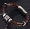 Double Layer Punk Brown Braided Leather Bracelet for Men with Metal Magnetic Clasp Stylish Business Bracelet Jewelry Gift