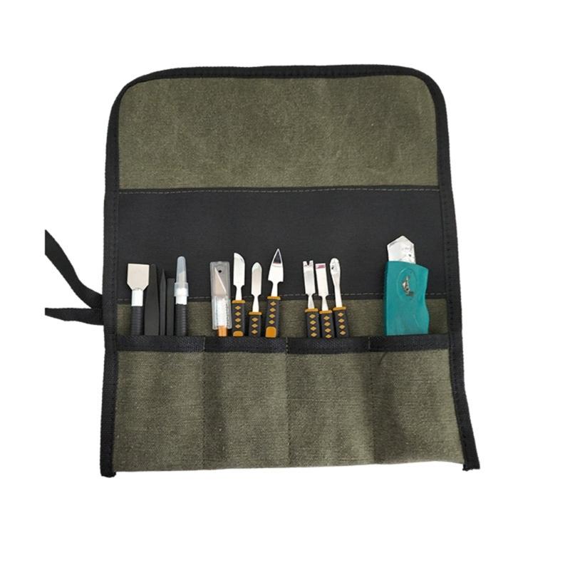 Tool Bag Roll Up,Canvas Tool Organizer for Men Women, Portable Tool Storage Box with 4 Pocket Small Carriers Bag