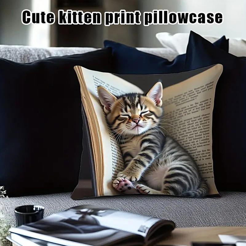 Cat Pattern Square Pillow Cover 18X18 Inches Single-Sided Printed Pillow Cover Home Pillow Cover Living Room Decoration