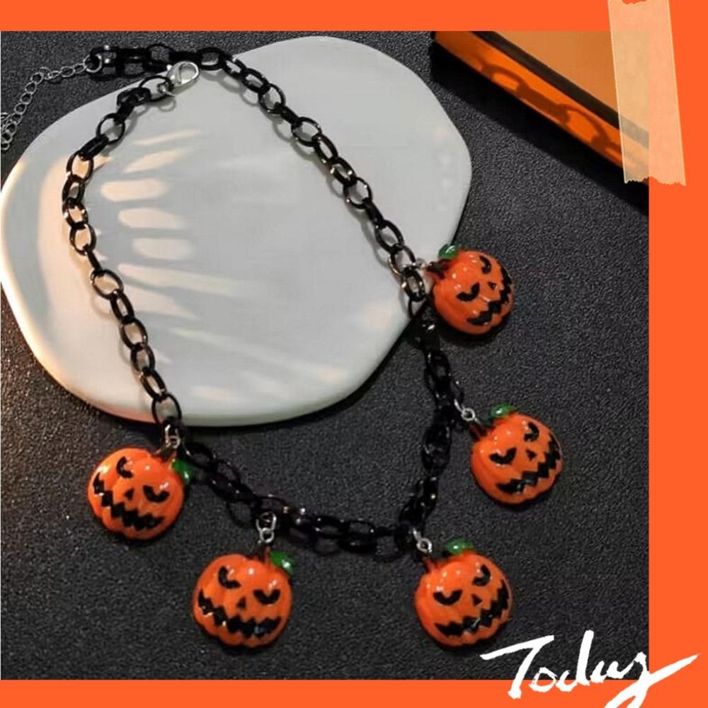 Gothic Halloween Necklace Cosplay Pumpkin Ghost Pendant Collarbone Chain DIY Necklace Girl Neck Chain for Party Prom Halloween