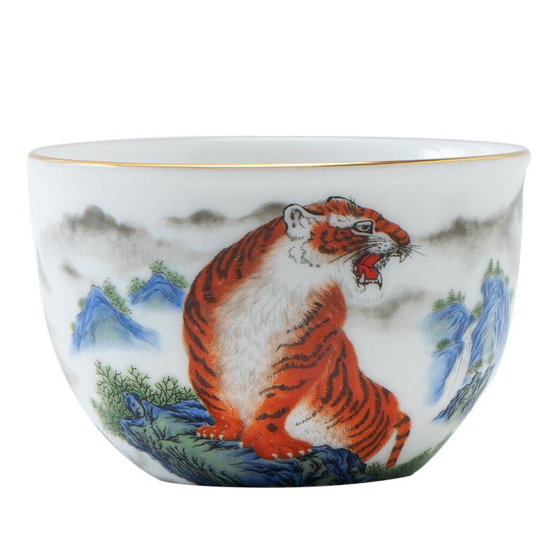 Dehua Yangzhi Jade Cylinder Nine Peach Master Large Alum Red Gold-embellished Chinese Single Cup Retro Style Tea C
