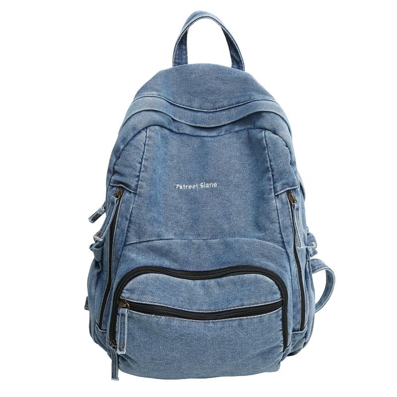 Womoen Large Capacity Denim Backpack Middle School Student Schoolbag