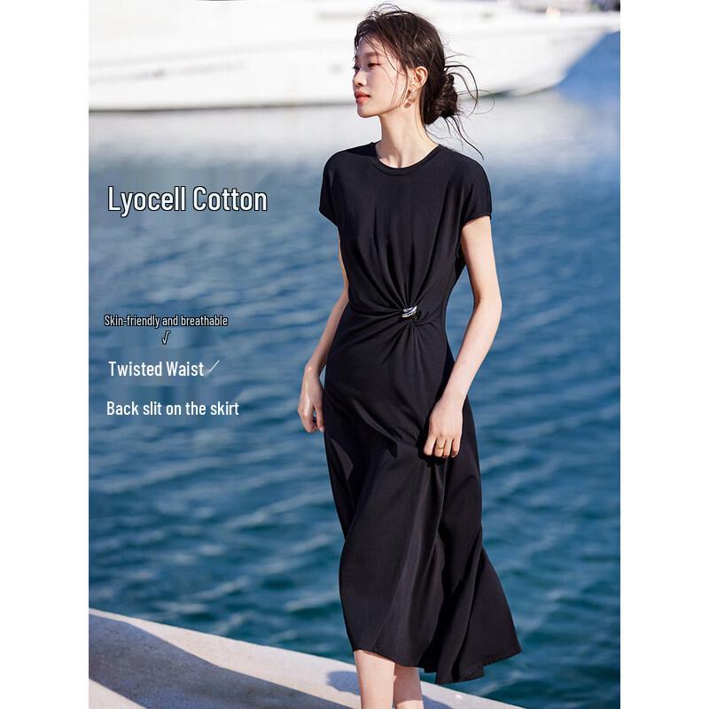 MOHANYIMEI Tencel Blend Casual Slim Fit Midi Dress S