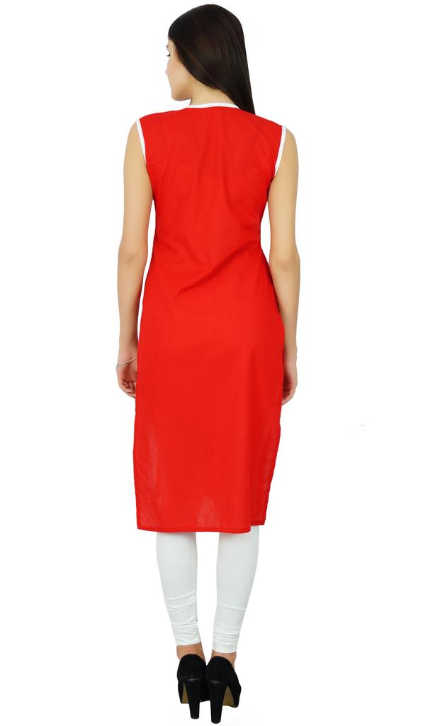 Bimba Womens Sleeveless Straight Cotton Kurta Printed Kurti Indian Summer