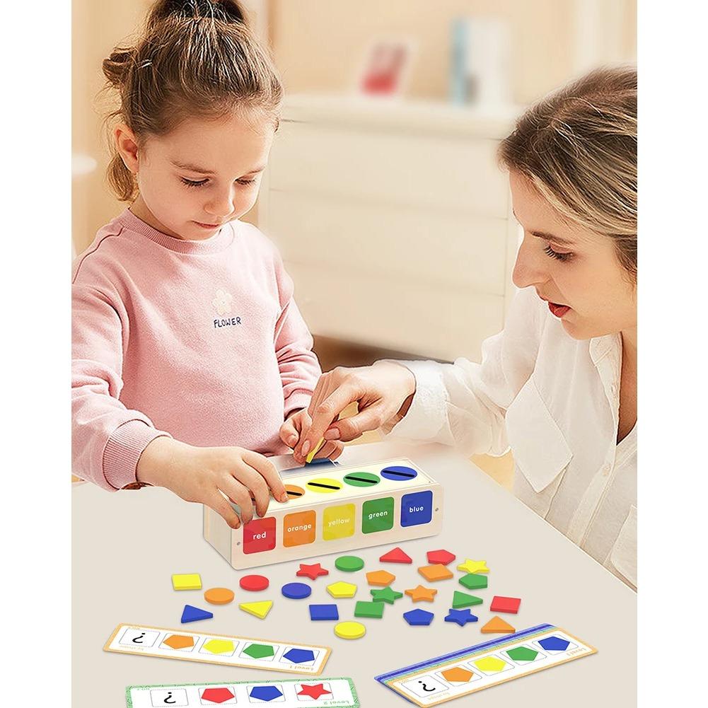 Montessori Wooden Toys for Kids Sensory Sorting Exercise Box Color & Shape Early Educational Block Puzzles Toddler Learning Toys
