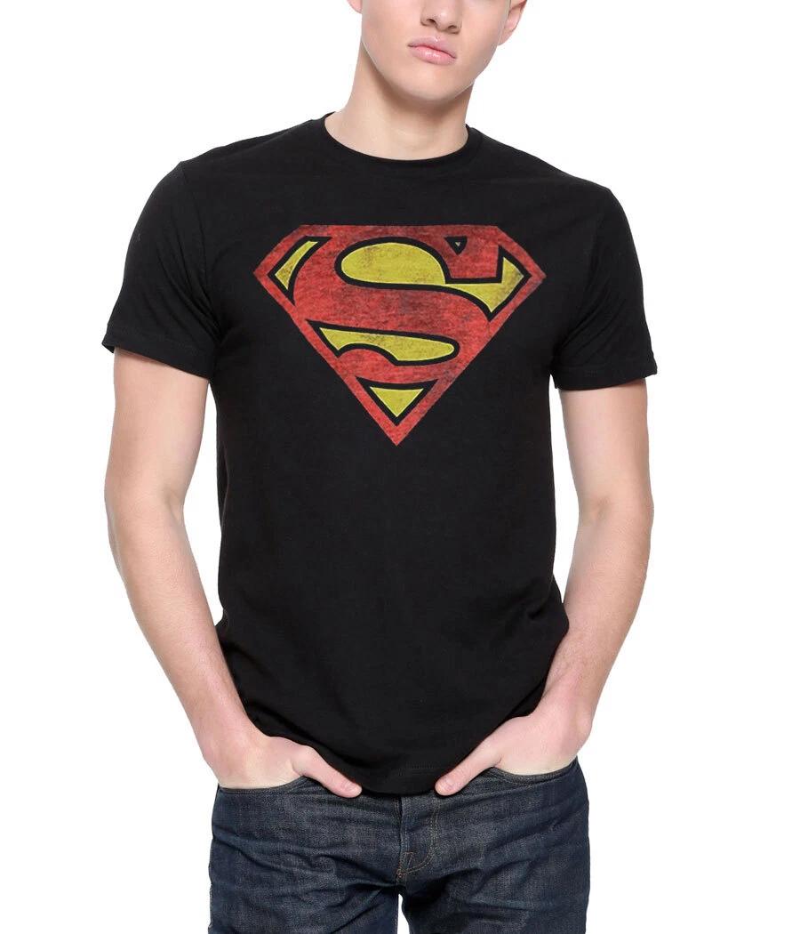 DC Comics Superman Distressed Logo Black T-Shirt L