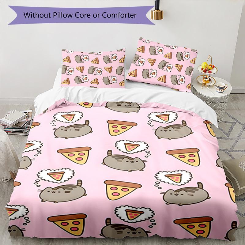 3pcs Pusheeen Design Cover Set - HD Printed Bedding with 1 Cover and 2 Pillowcases - Perfect for Home and Dorm Decor