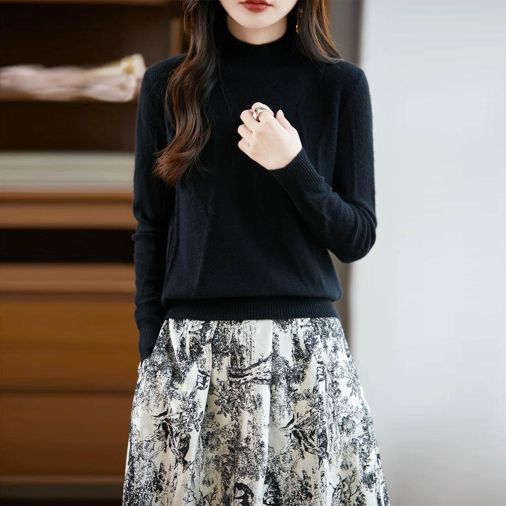 2025 Women's 100% Pure Wool High-Collar Loose Knit Sweater for Autumn/Winter