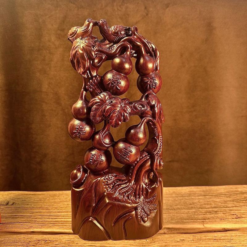 Karin Five Blessings Solid Wood Gourd Ornament - Large Rosewood Home Decoration Gift