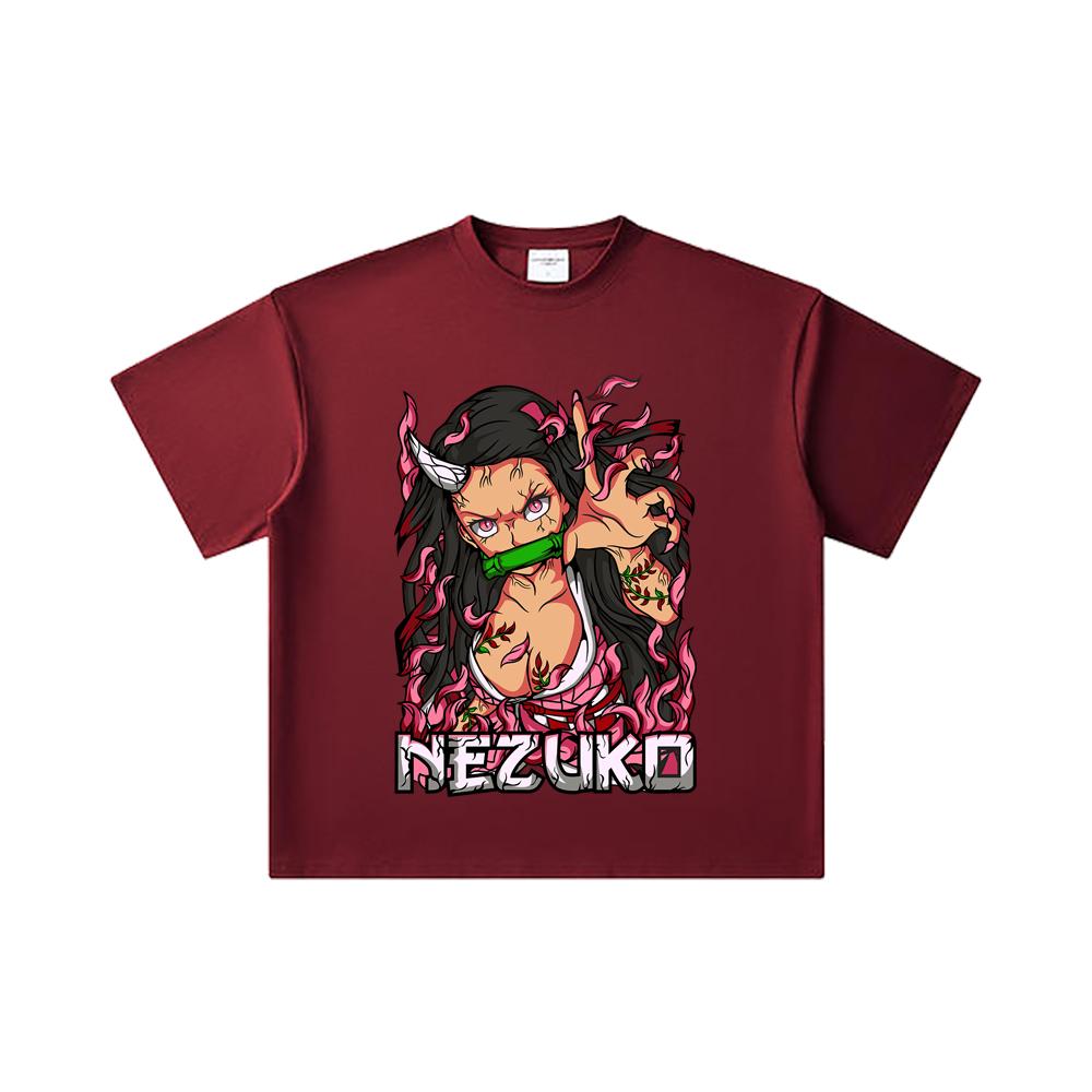 260 GSM Double Yarn 32 Count 100% Cotton Demon Slayer V73 Nezuko Print Unisex Heavy Cotton T Shirt
