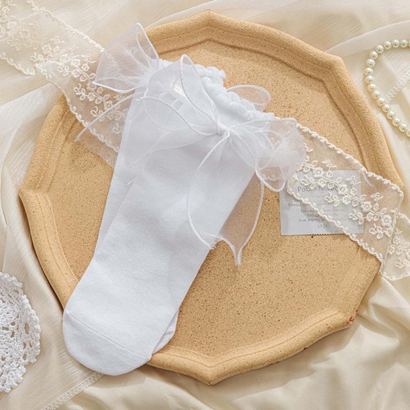 1 Par de Calcetines con Volantes para Mujer Calcetines Tobilleros con Encaje para Niña Calcetines Fruncidos con Lazos Calcetines de Algodón Calcetines de Vestir Estilo Princesa