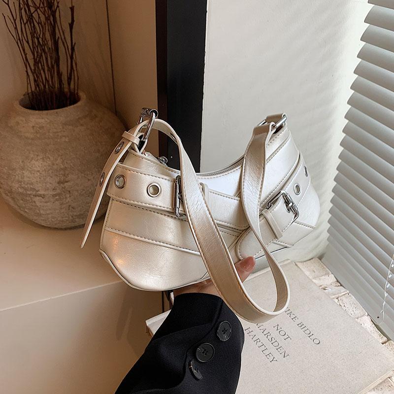 

Сумка на плече. Жіночий ремінь. Дизайн під пахвами. Панкова мотоциклетна сумка. Гаманці та сумки 28x13x8cm білий