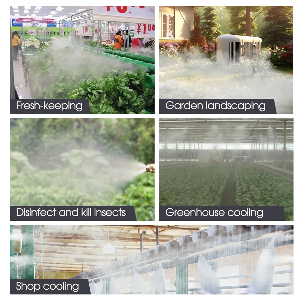 45W Pump Garden Irrigation Kit 0.6mm Misting Cooling System Self-priming 110-240V Power Supply Fine Atomization Sprayer Fittings