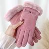 Winter Rabbit Fur Mouth Full Finger Touch Screen Mittens Plus Velvet Warm Gloves For Women