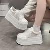 Fashion New 7.5CM Thick Soled Air Mesh Genuine Leather Mesh Breathable Hollow Casual Sneaker Platform Flats White Shoes for Women Summer