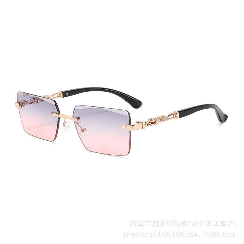 New cheetah rimless square glasses sunglasses men's driving fashion European and American sunscreen sunglasses