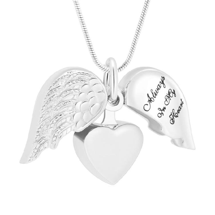 Everlasting Pet Ashes Necklace Heart Wing Design Cremation Jewelry For Keepsakes