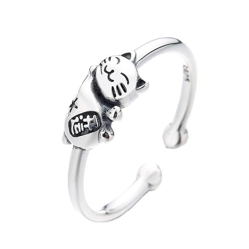 Adjustable Cat Ring Women Men Cute Lucky Finger Minimalist Open Band Vintage Style Copper Jewelry