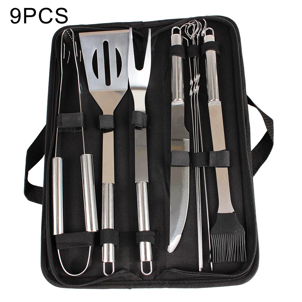 3/9/20 PCS For Camping Outdoor Spatula Fork Tongs Knife Brush Skewers BBQ Tools Set Stainless Steel Barbecue Utensil