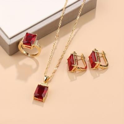 Unique Rectangle Vintage Jewelry Accessories  Gold Plated Bridal Wedding Sets Necklace And Earrings Ring For Women Gift