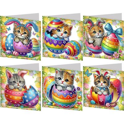 6PCS DIY Easter Pattern Diamond Painting Greeting Card Set Diamond Art Handmade Cards Creative Birthday & Thanksgiving Card Kit