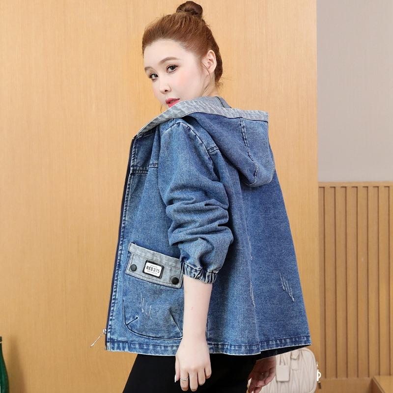 Fashion Denim Jacket Women's Short Spring New Large Size Loose Mother Casual Hooded Jacket