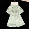 Solid Color Hollow Lace Edge Pajamas Summer Women'S Ice Silk Summer Short-Sleeved Shorts High-End Home Set