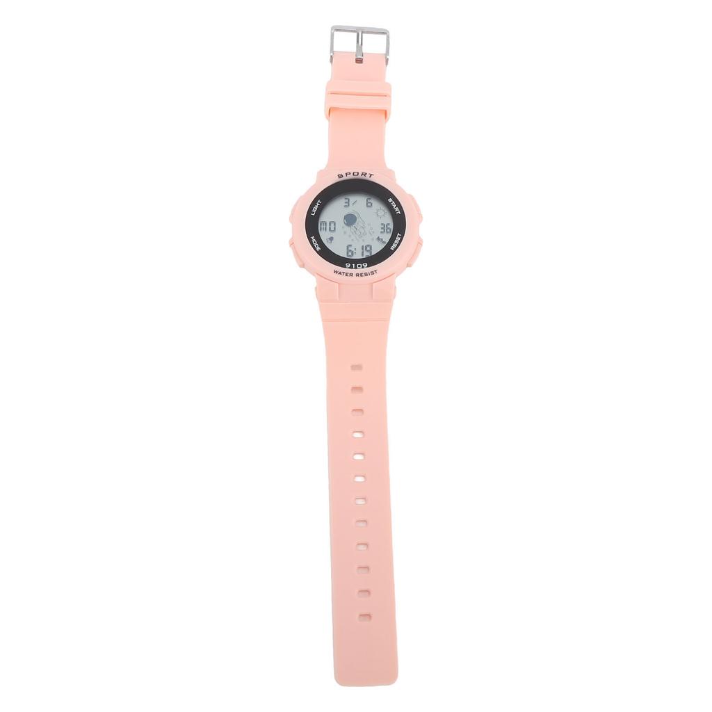 Kids Watch Waterproof Fashionable Luminous Alarm Multifunctional Electronic Watch for Outdoor Sports Light Pink