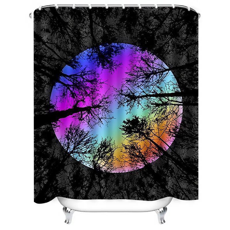 Rainbow Moon through Trees Waterproof Shower Curtain Heat Resistant Machine Washable Non-Transparent 180x180cm
