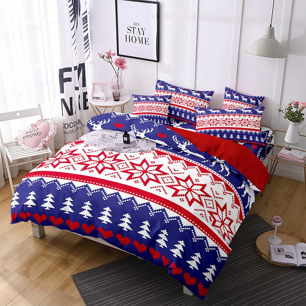 Red Christmas Quilt Cover Three-Piece Polyester 3D Digital Bedding Home Textiles