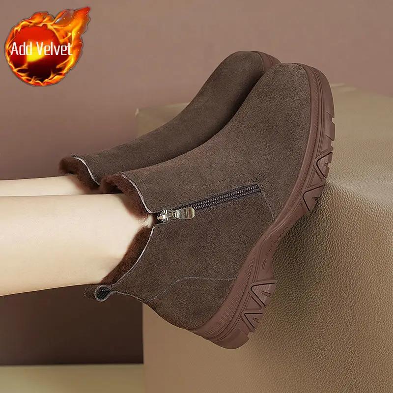 

Модные однотонные зимние ботинки на платформе с молнией для женщин, замшевые, модные 2025, новинка, тренд, рабочая обувь, горячие женские туфли 41