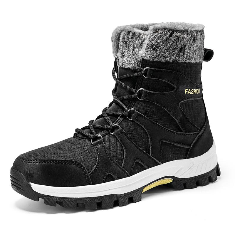 Couple Lace-up Snow Boots Fur-lined Half Boots Plush Cotton Shoes Anti-slip Winter Warm Outdoor Sneakers Wear-resistant